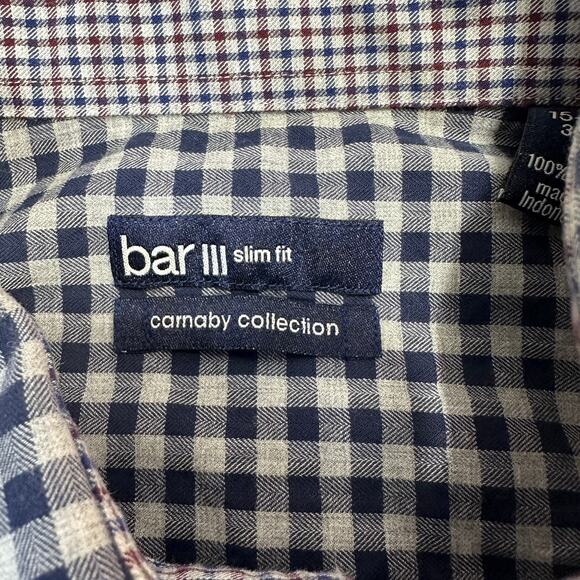 Bar III Slim Fit Carnaby Collection Shirt Men M Navy Gingham Button Up Flip Cuff - Picture 8 of 9